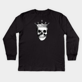 Skull King | Skull with Crown | Skull Wearing a Crown | Vintage Skulls | Black and White | Kids Long Sleeve T-Shirt